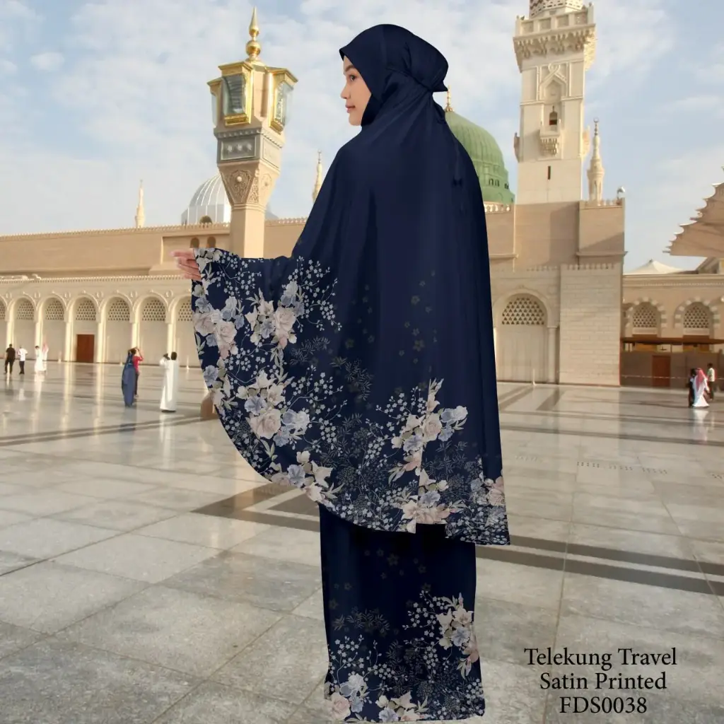 Telekung Travel Satin Printed (Awning Moss Crepe Berdagu) in FDS0038