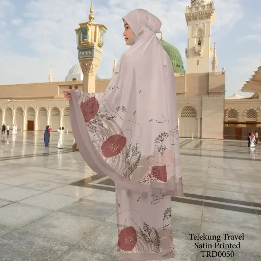 Telekung Travel Satin Printed (Awning Moss Crepe Berdagu) in TRD0050